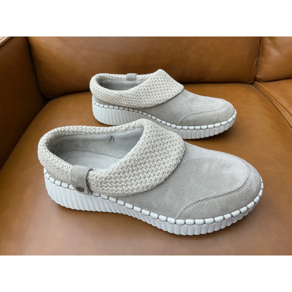 Skechers Mules Womens 8.5 Taupe Suede Knit Platform Clogs 168106